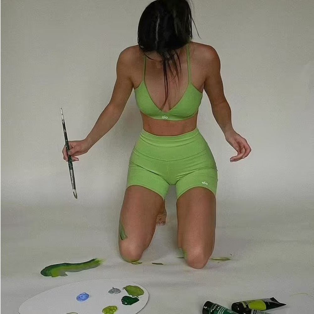 Alo green workout bike shorts